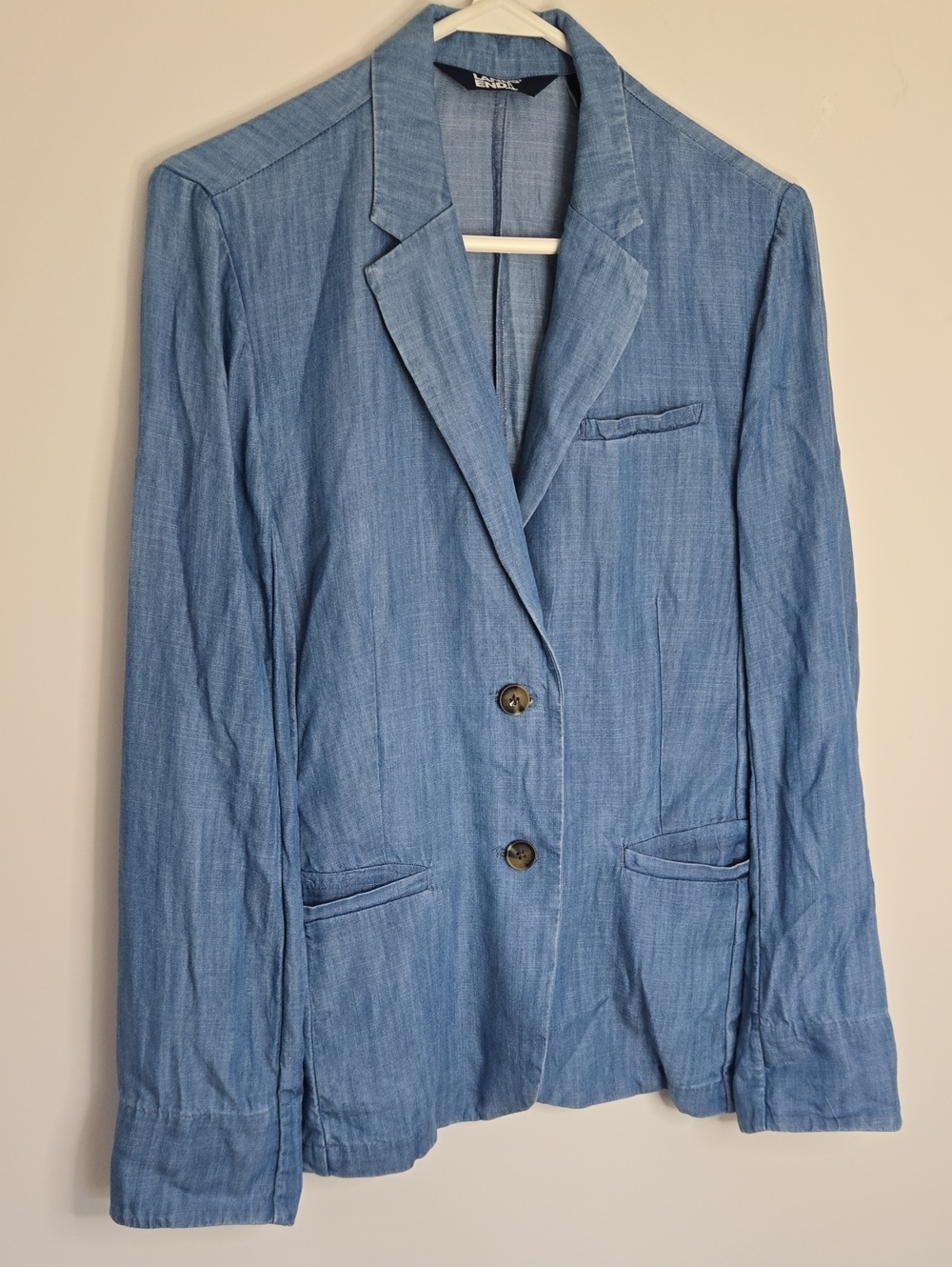 Lands' End Lightweight Chambray Blue Blazer Normcore Preppy Small